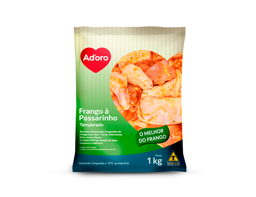 FRANGO A PASSARINHO CONGELADO TEMPERADO ADORO 1 KG (CX 20 PCT)